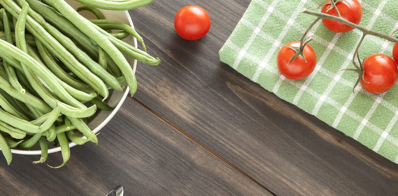 ROASTED TOMATOES WITH BASIL AND STRING BEANS OVER RICE