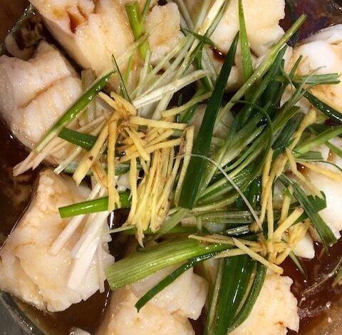 BAKED COD WITH GINGER AND SCALLIONS