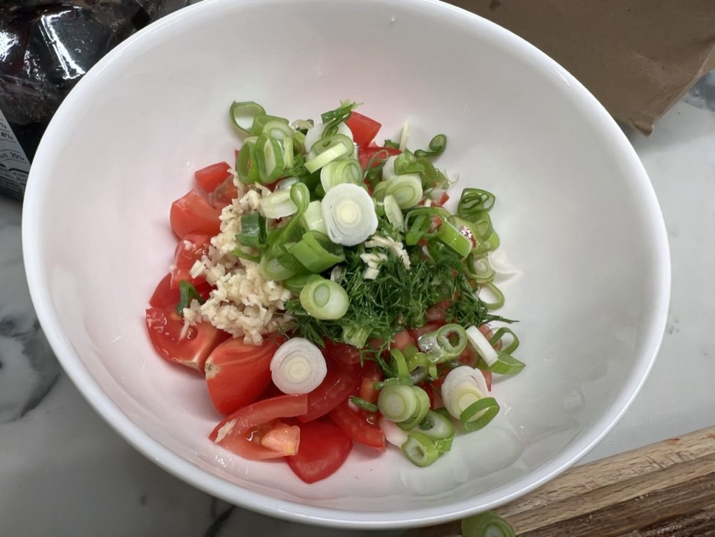 Tomato and fennel mixture in a bowl