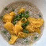 oatmeal with mango and peas